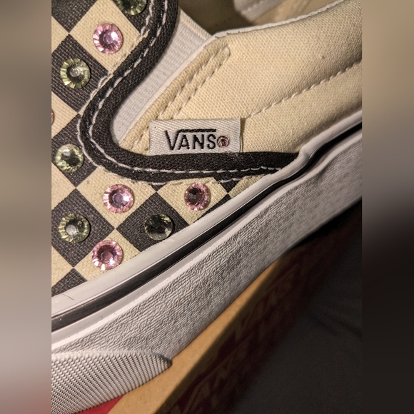 Blinged out DiamondVans classic checked slip on stack form shoes size 5 Women's - Picture 14 of 15